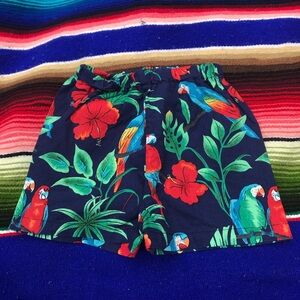 Vintage Baby Hawaiian Cotton Shorts Elastic Waist Blue Tropical Print